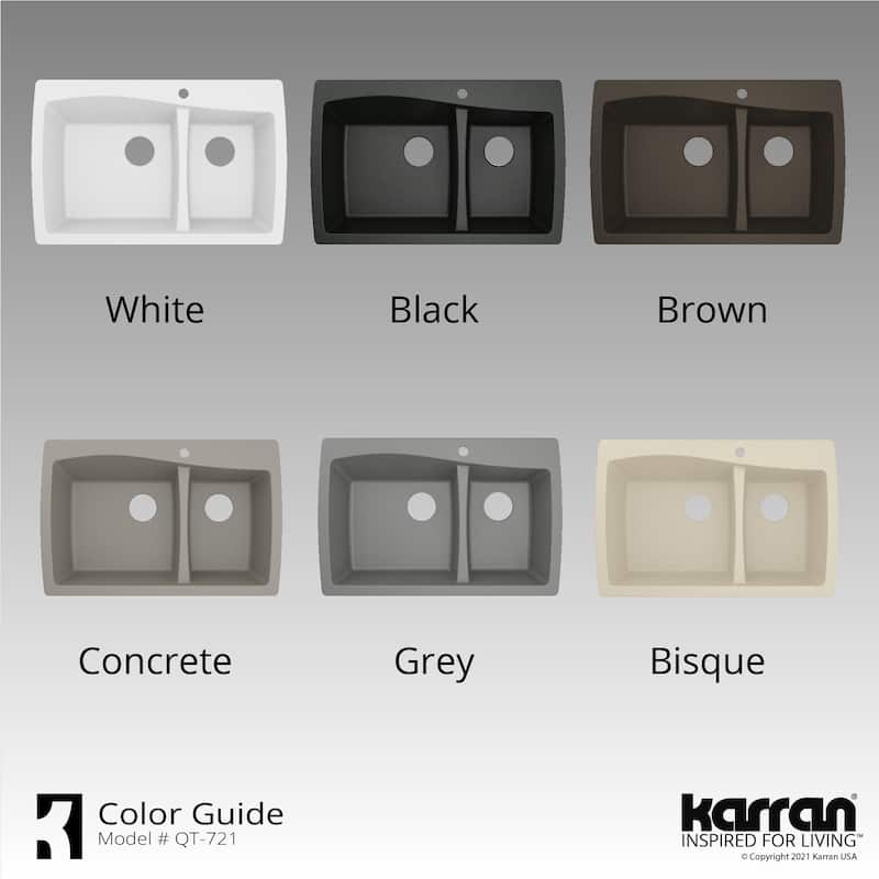 Karran Drop-In Quartz 60/40 Double Bowl Kitchen Sink