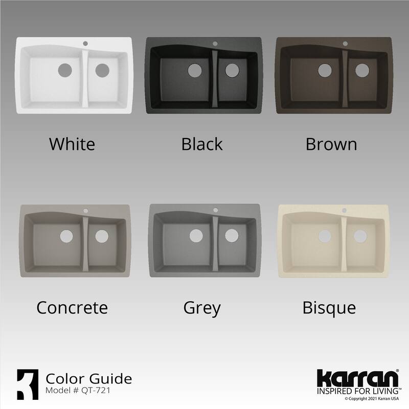 Karran Drop-In Quartz 34 in. Double Bowl 60/40 Kitchen Sink With Bottom Grids and Strainers