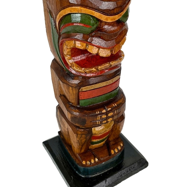 20 Inch Tall Northwest Coast Style Wooden Totem Pole Dark Brown