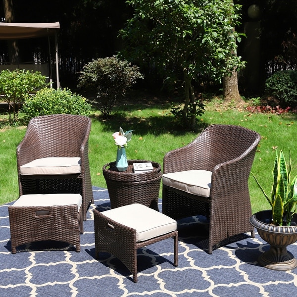 PHI VILLA 5 Piece Patio Wicker Bistro Set Multipurpose Furniture