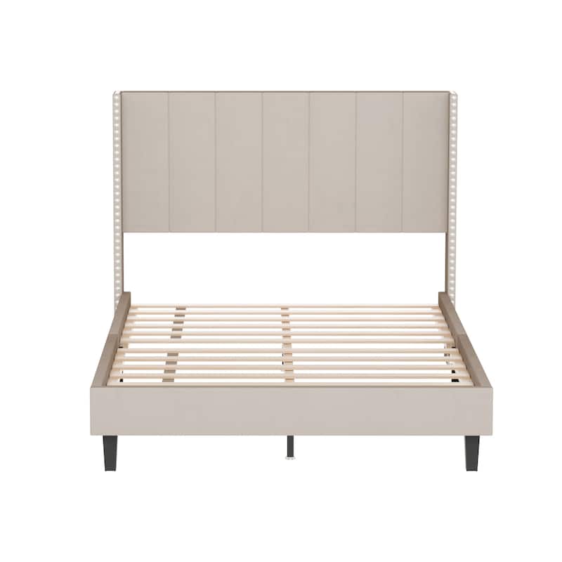 Upholstered Bed Frame with Vertical Channel Tufted Headboard