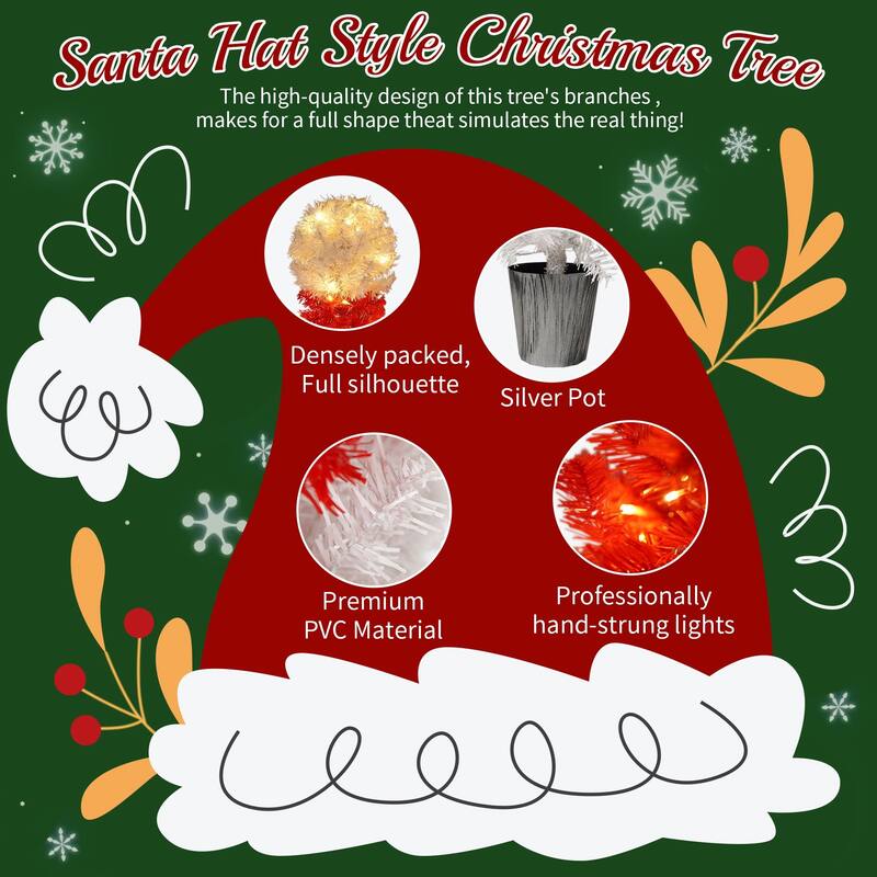 Lighted Santa Hat Style 4ft Christmas Tree 2 Piece Set