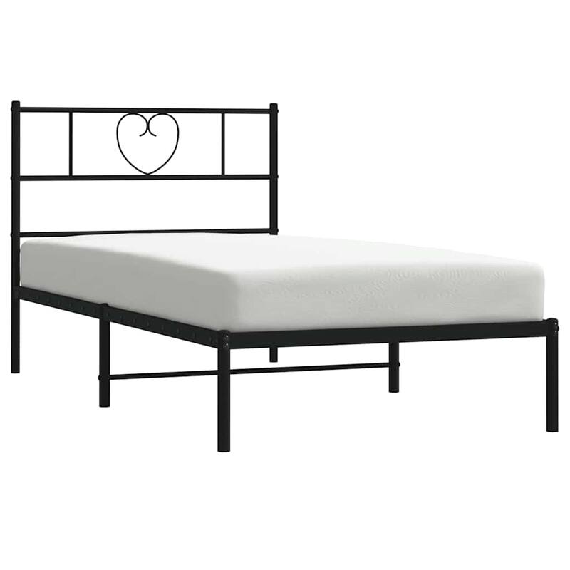 vidaXL Twin XL Metal Bed Frame with Headboard, Black, No Mattress - 81.5" x 41.3" x 35.4"