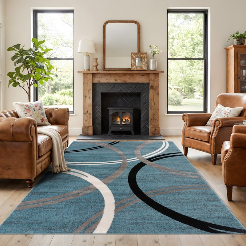 World Rug Gallery Contemporary Abstract Circles Design Area Rug - 7'10" x 10'2" - Blue