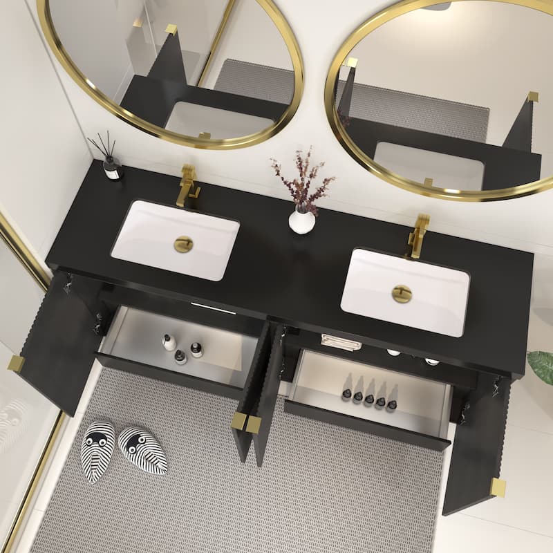 Milano 72" Freestanding Bathroom Vanity with Double Black Acrylic Sink