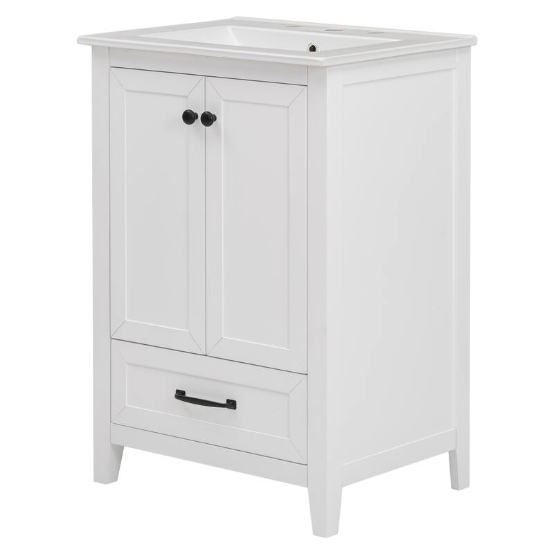 24" Bathroom Vanity with Sink, Bathroom Vanity Cabinet with One Drawer and Doors, Adjustable Shelf, Solid Wood and MDF, White