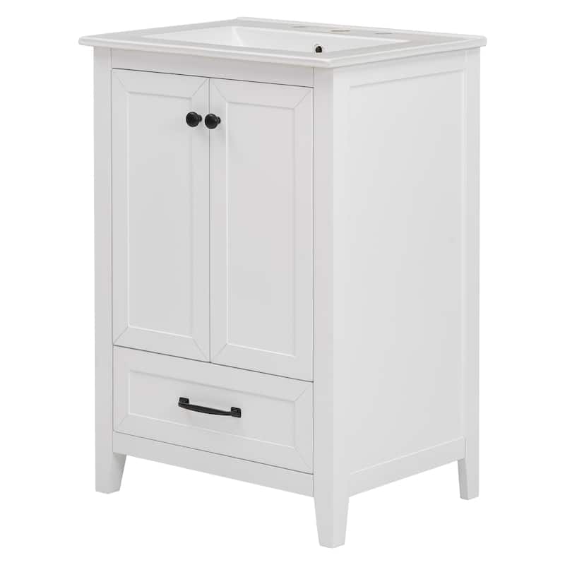 Bathroom Vanity with Single Sink, Bathroom Vanity Set with 1 Drawer and 2 Doors, Bathroom Cabinet with Undermount Ceramic Sink