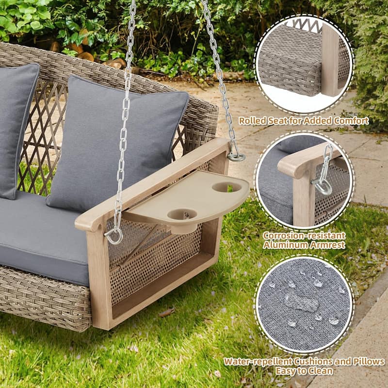 3-Seat Outdoor Porch Swing with Cushions, 900 LBS Capacity, Hanging Chains for Deck, Backyard, Lawn