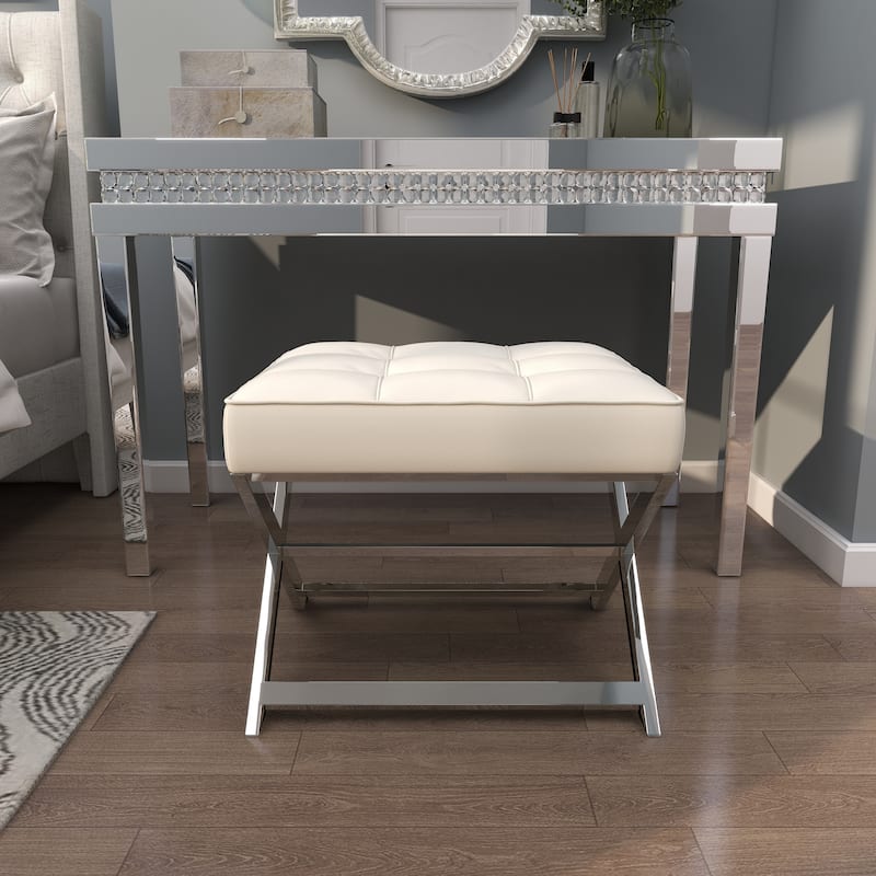 Leather Home Bench or Stool with Stainless Steel Supports - Black or White - Roche River Decor