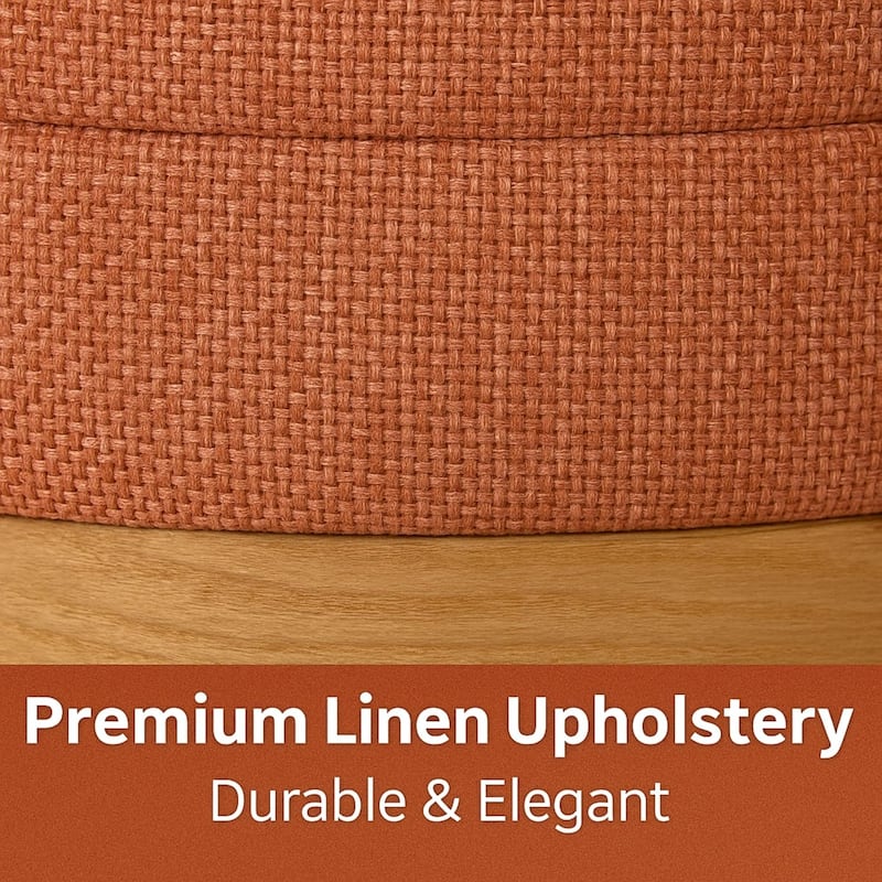 Modern Cylinder Ottoman with Hidden Storage Linen Upholstery Seat