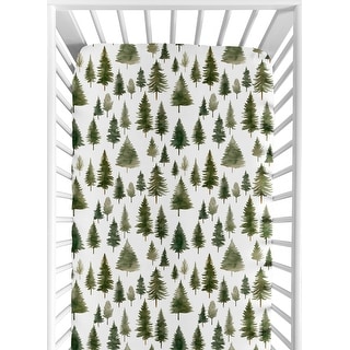 Sweet Jojo Designs Sage Green Woodland Boy Girl Gender Neutral Unisex Fitted Crib Sheet Forest Themed Pine Tree Watercolor Woods