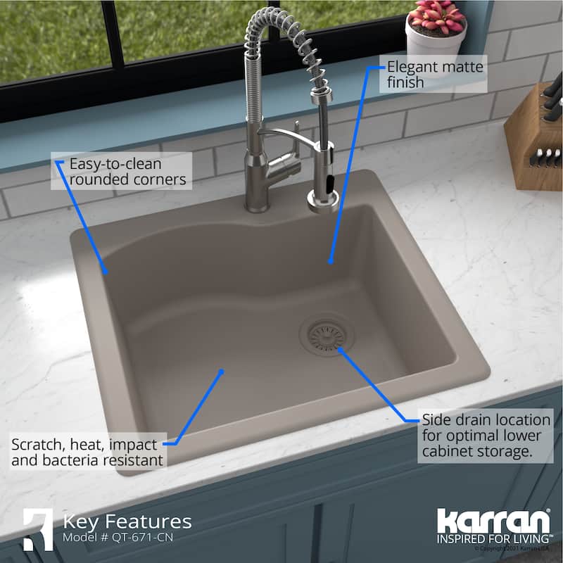 Karran Drop-in Quartz Single Bowl Kitchen Sink