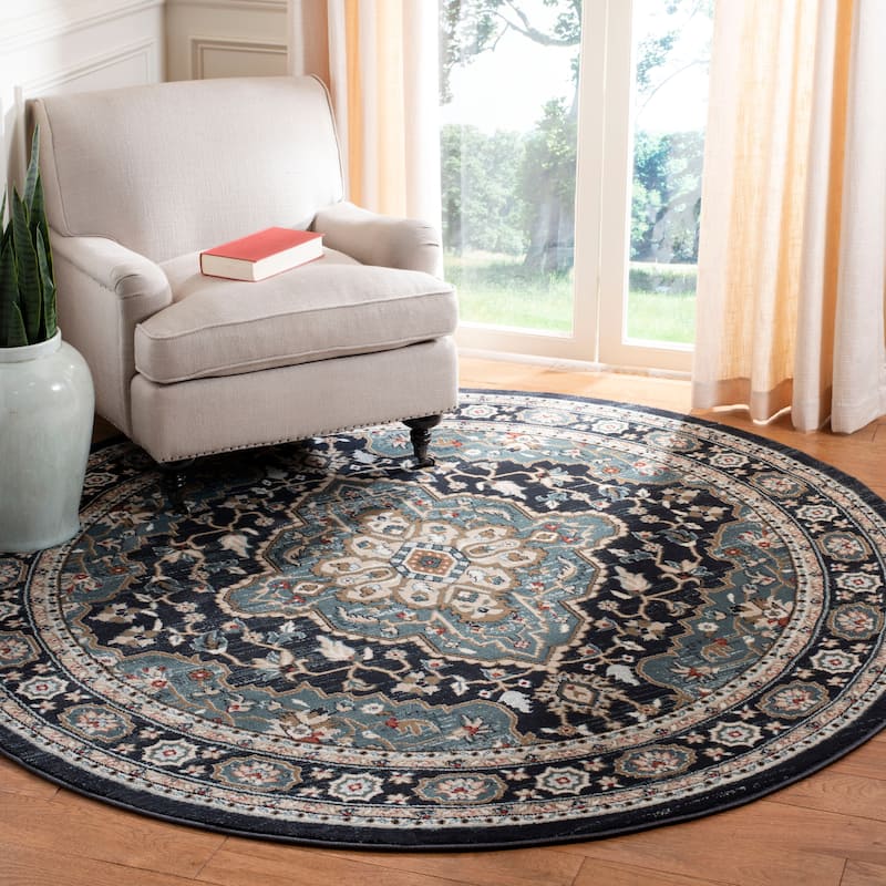 SAFAVIEH Lyndhurst Ledja Traditional Oriental Rug - 7' Round - Anthracite/Teal - Round