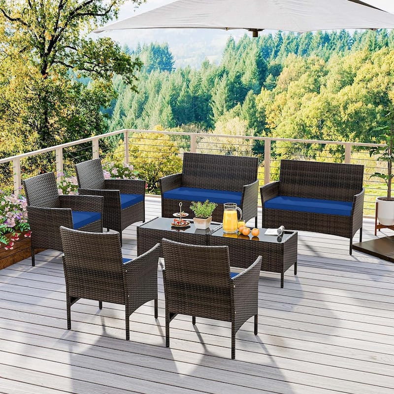 8 PCS Outdoor Rattan Conversation Set Patio Wicker Furniture Set