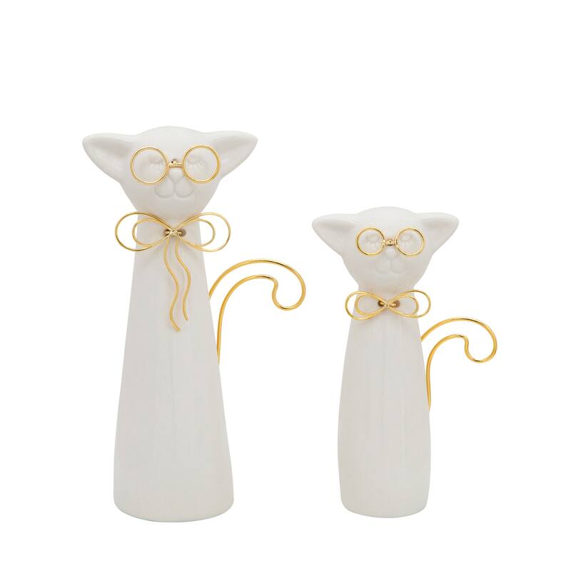 Sagebrook Home Modern Stoneware and Ceramic Cat Figurine with Gold Wire Accents - Elegant Decorative Sculpture