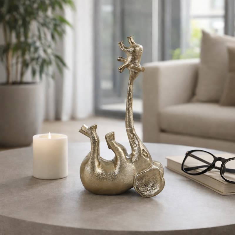 Decorative Elephants Figurine Statue - Animal Sculpture - 10", Gold - 9.5"