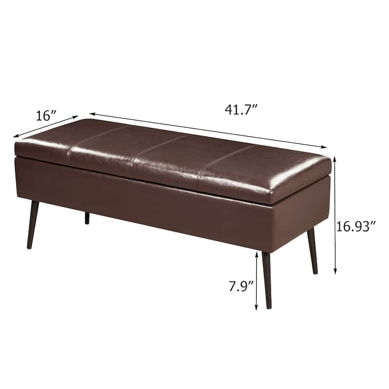 Adeco 42" Faux Leather Storage Bench with Lift-Top Lid