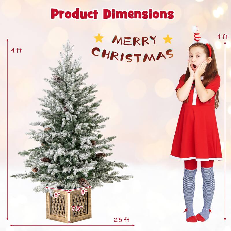 Gymax 2PCS 4 FT Artificial Xmas Tree Flocked Christmas Tree w/ 231 PE - See Details