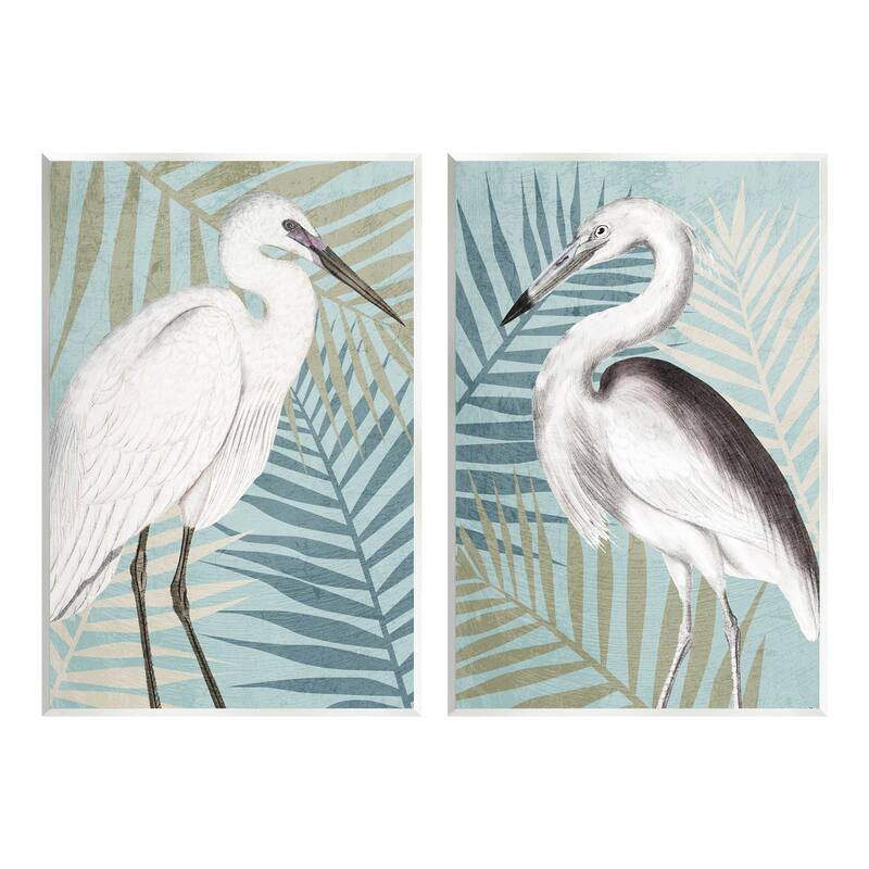 Stupell Heron Birds Layered Plant Leaves 2 Piece Wall Plaque Art Set by Kim Allen - 10 x 15