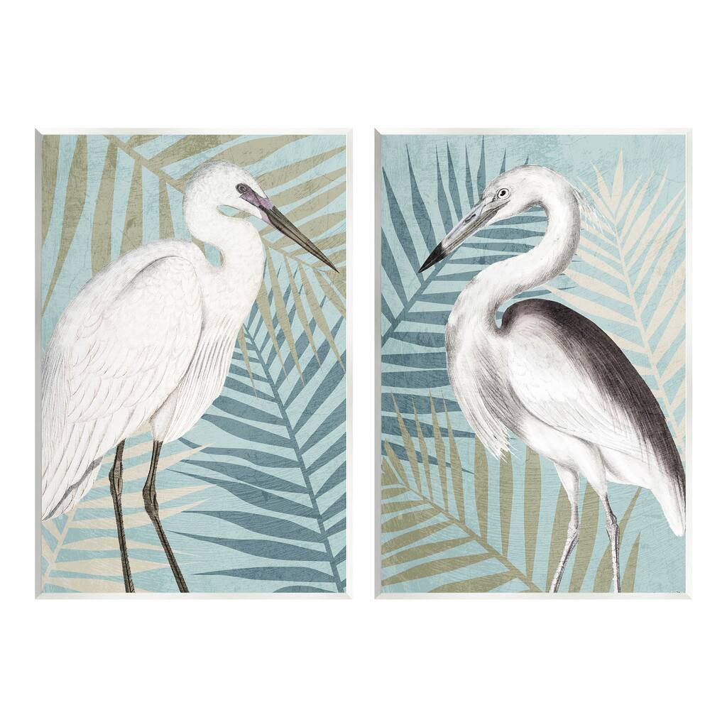 Stupell Heron Birds Layered Plant Leaves 2 Piece Wall Plaque Art Set by Kim Allen