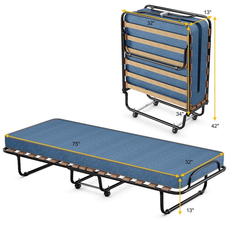 Gymax Folding Bed Rollaway Metal Guest Bed Sleeper Made in Italy w/