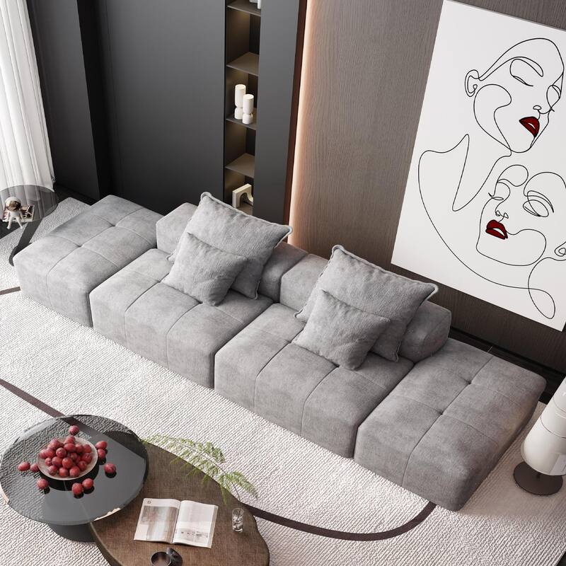 Modern Oversized Modular Chenille Sectional Sofa with 2 Ottomans and 2 Seat, 4 Pillows for Living Room