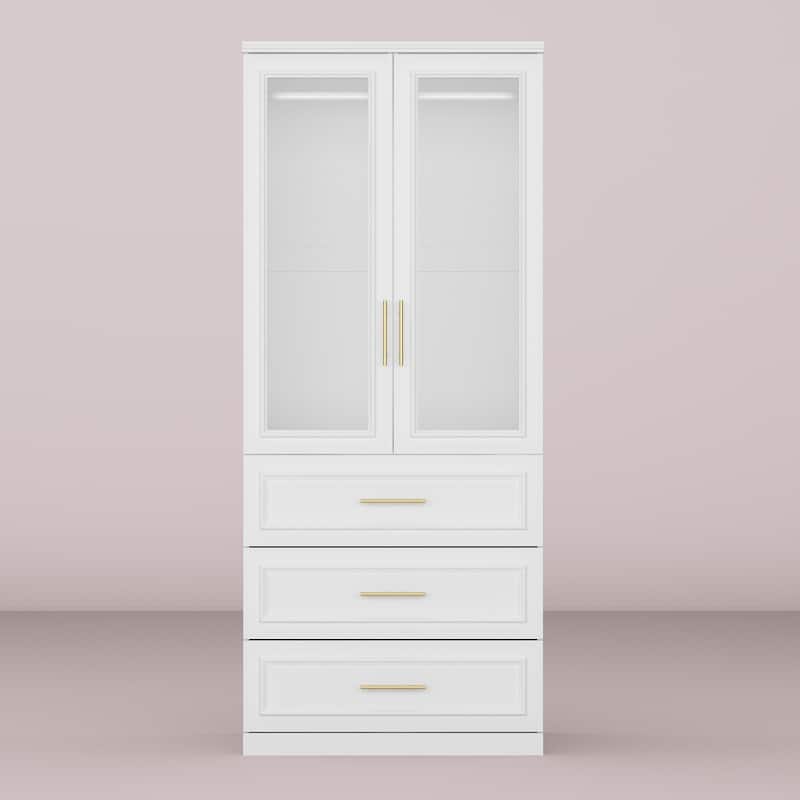 74.8"H Large Modular Wardrobe Cloest Armoire Cabinet Glass Door