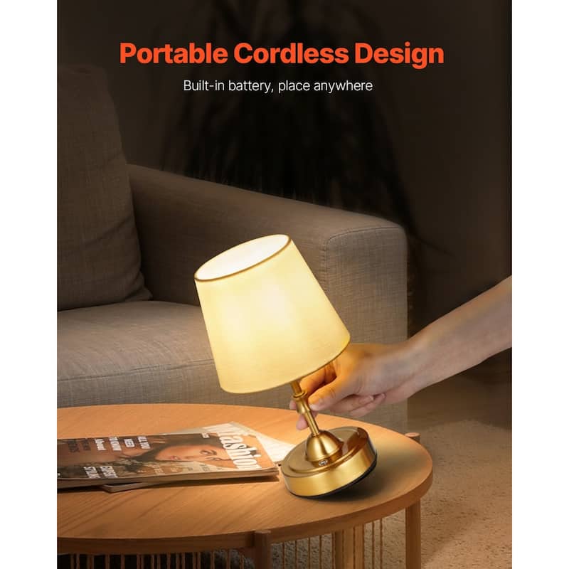 Cordless Rechargeable Table Lamp with Adjustable Brightness & Fabric Shade - 5.9 x 5.9 x 10 inch