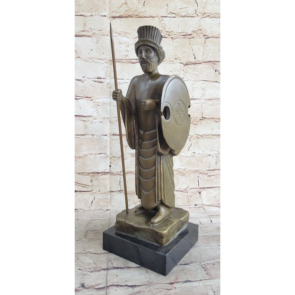 Achamenid Persian King Cyrus Darius Xerxes Bronze Statue Sculpture Figure Marble Base 14 Inches X 5 Inches