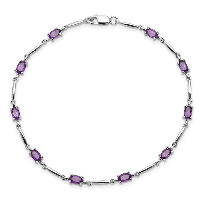 Curata 925 Sterling Silver 7" 3mm Emerald-cut Amethyst, Blue Topaz or Peridot Bracelet - 7 Inch - Amethyst - White