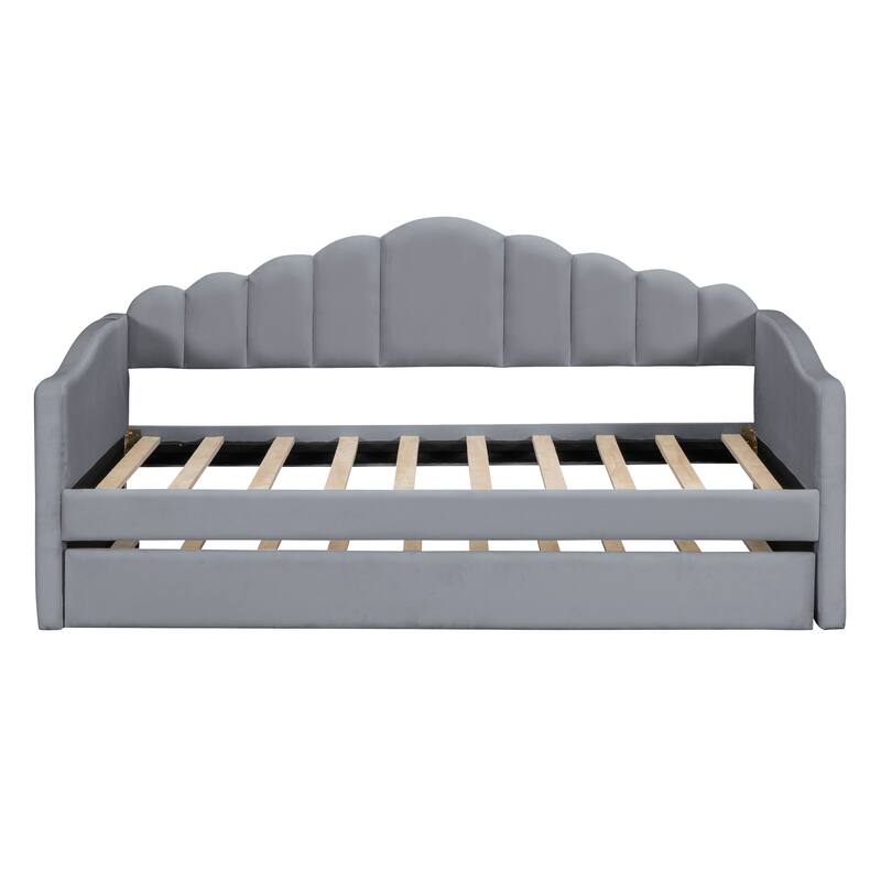 Twin size Upholstered Daybed with Trundle ,Velvet Sofabed with USB Charging Ports,No Box-spring Needed