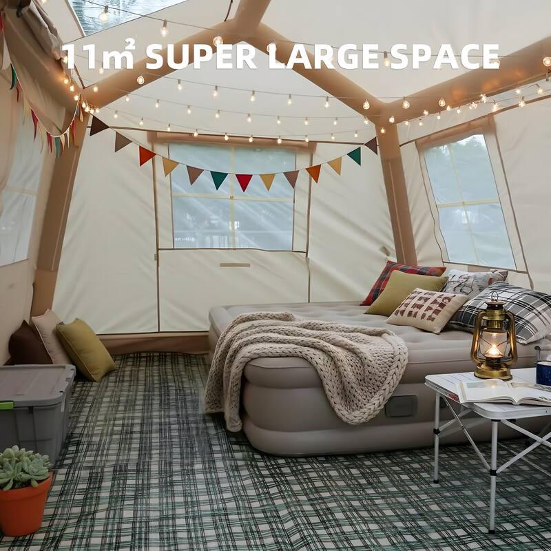 11 m ² Inflatable Tents for Camping, Blow Up Tent with Hand Pump, Easy Setup InflatableTent 4 Season Tent with Canopy