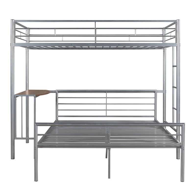 Merax Twin Over Full Metal Bunk Bed with Desk, Ladder