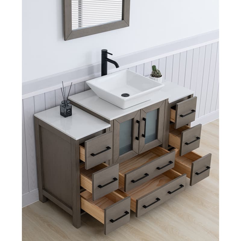 Vanity Art 48" Single Sink Bathroom Vanity Set with Engineered Marble Top and Free Mirror - 48 W X 18.5 D X 31.1 H