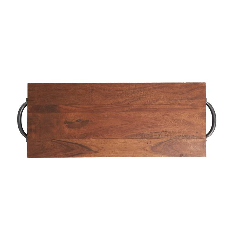 Minimalist Mango Wood Tray with Black Metal Handles - Cream or Brown