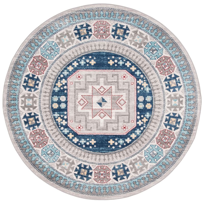 SAFAVIEH Kazak Danna Traditional Oriental Rug - 6'7" Round - Grey/Blue