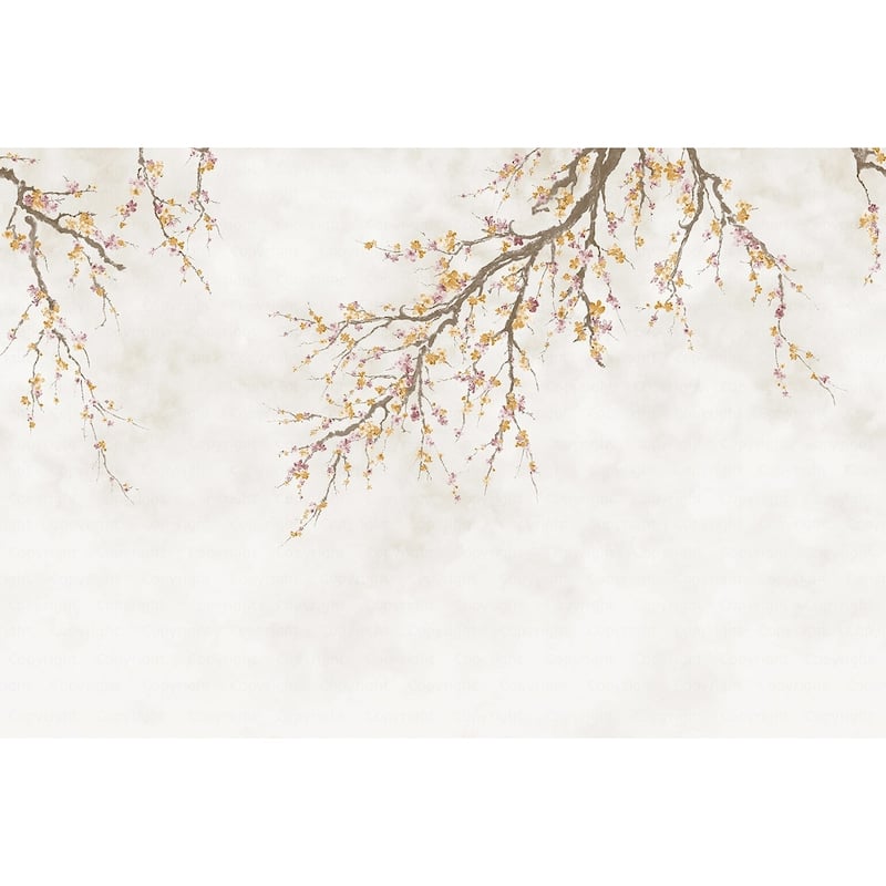 Elegant Cherry Blossom Branch Wallpaper Mural – Minimalist Floral Design for Serene Interiors