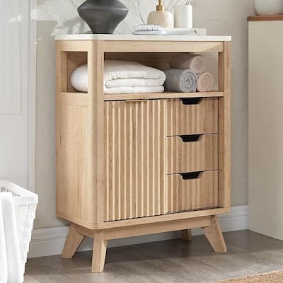 Modern Bathroom Floor Cabinet, Storage Organizer w/Faux Marble Top