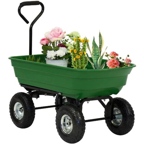 Garden Dump Cart 600lb Utility Garden Wagon w/ Pneumatic Tires