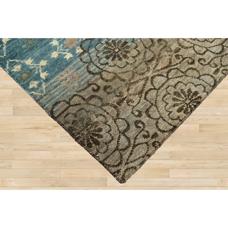 LoomBloom Teal Hand Knotted Transitional Oushak Wool Area Rug - 3' 10'' x 5' 11''