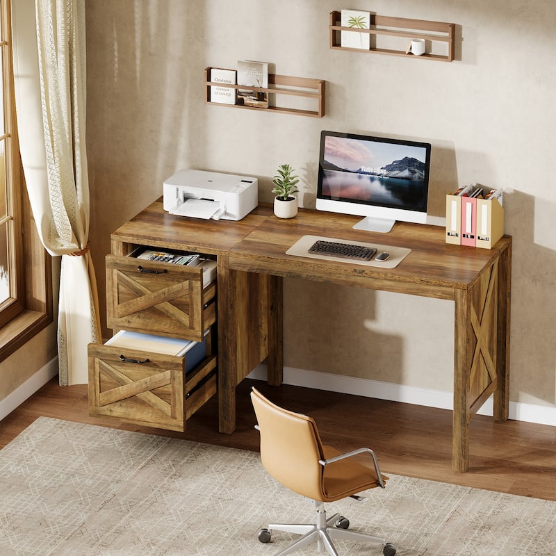 55'' Office Computer Desk with File Drawers