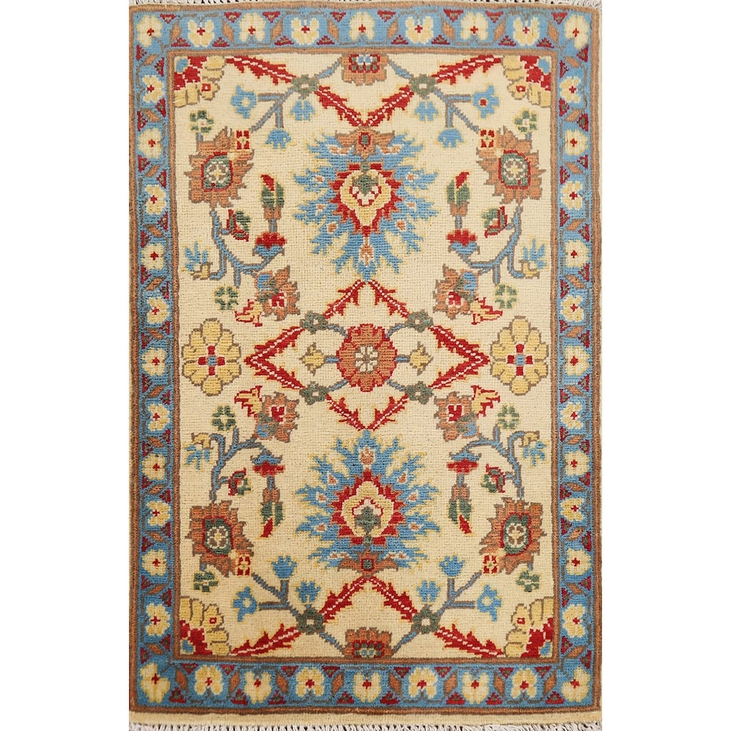 Floral Kazak Oriental Accent Rug Hand-Knotted Wool Carpet - 2'0" x 2'11"