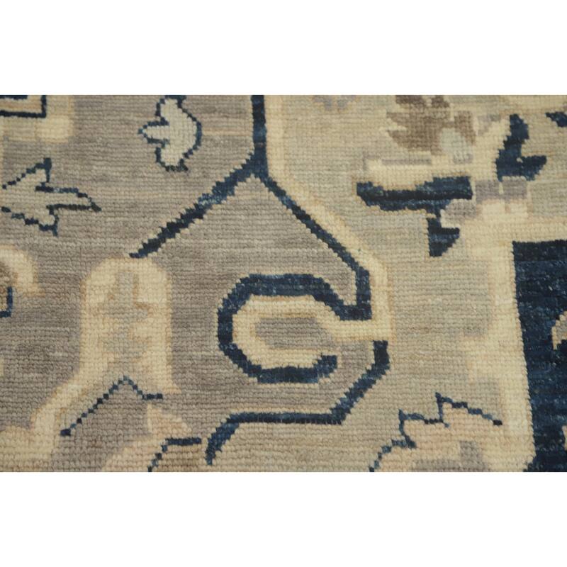 Vegetable Dye Wool Oushak Turkish Area Rug, Floral Geometric Carpet - 10' 0'' X 8' 0''