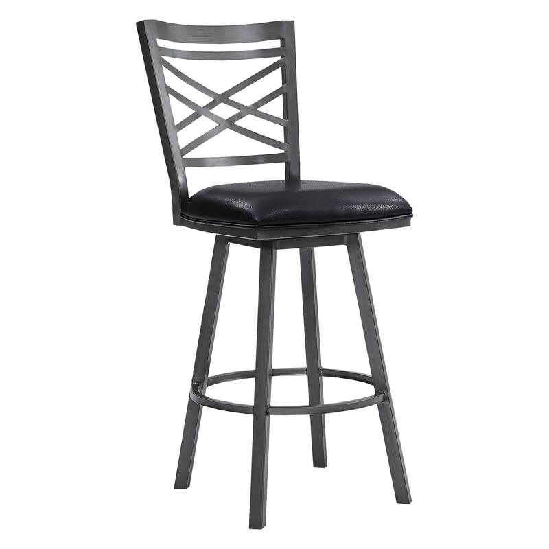26" Transitional Black Faux Leather Metal Cross Back Bar Stool - 42" x 19" x 19"