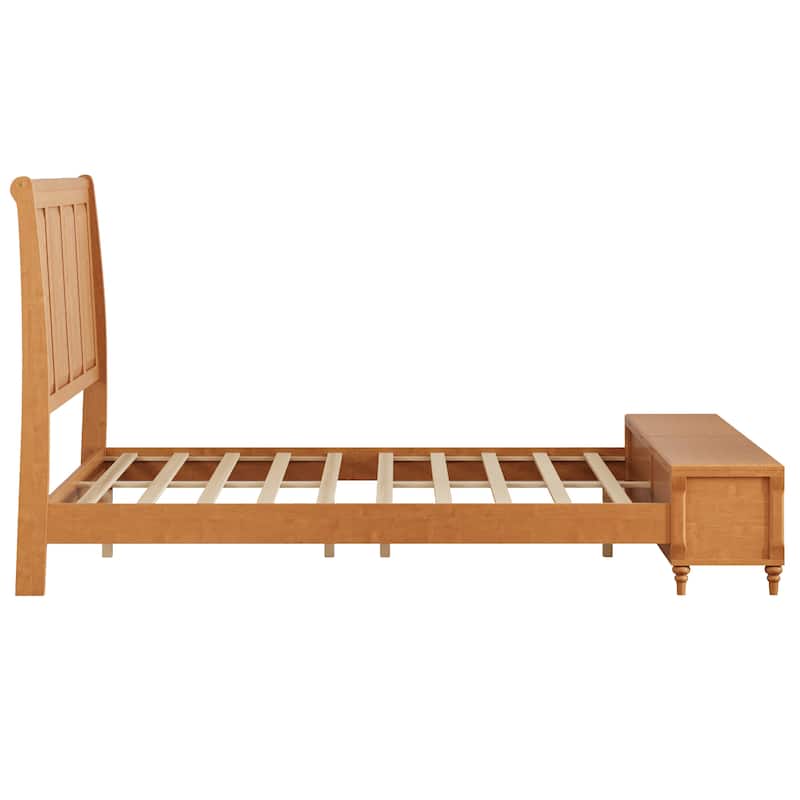 GDFStudio - Traditional Solid Wood Sleigh Bed Frame with High Paneled Headboard & Storage Chest Bench, No Box Spring Needed