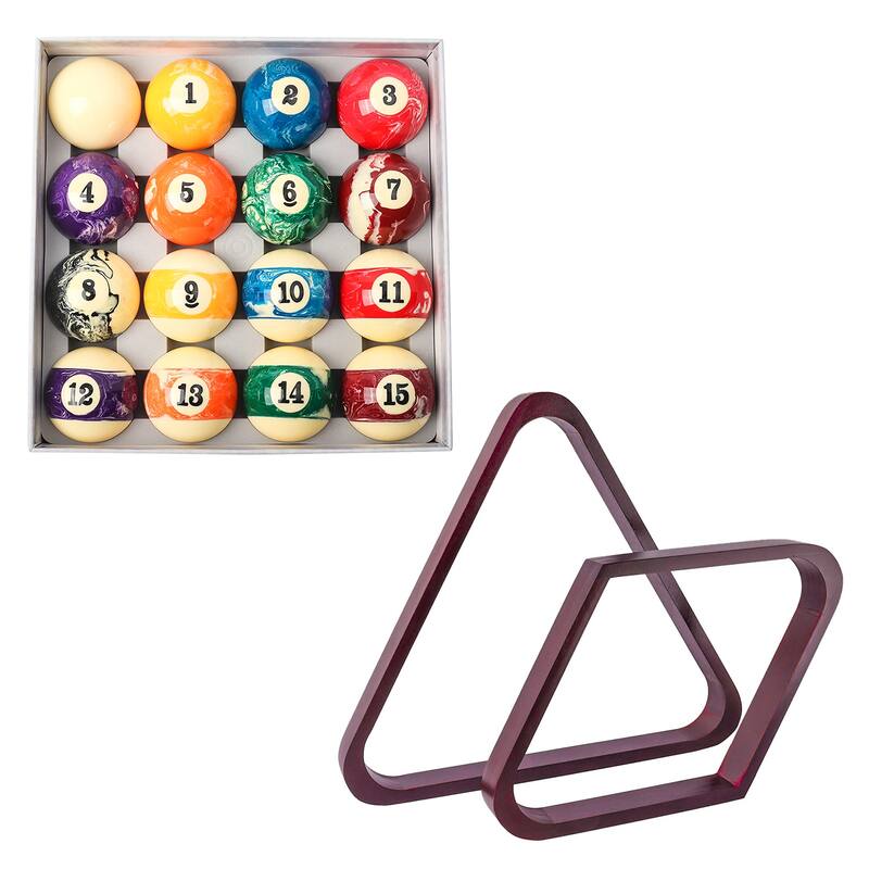 GSE™ 2-1/4"" Regulation Size Billiard/Pool Balls and 8-Ball Triangle & 9-Ball Diamond Rack Set - Billiard Accessory Kit - + Mahogany Racks - Marble Balls