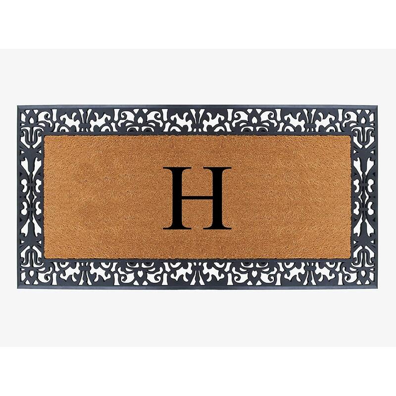 A1HC Rubber and Coir Paisley Border Heavy Duty Non-Slip Durable Double Door Monogrammed Doormat 30"X60", Black - H   