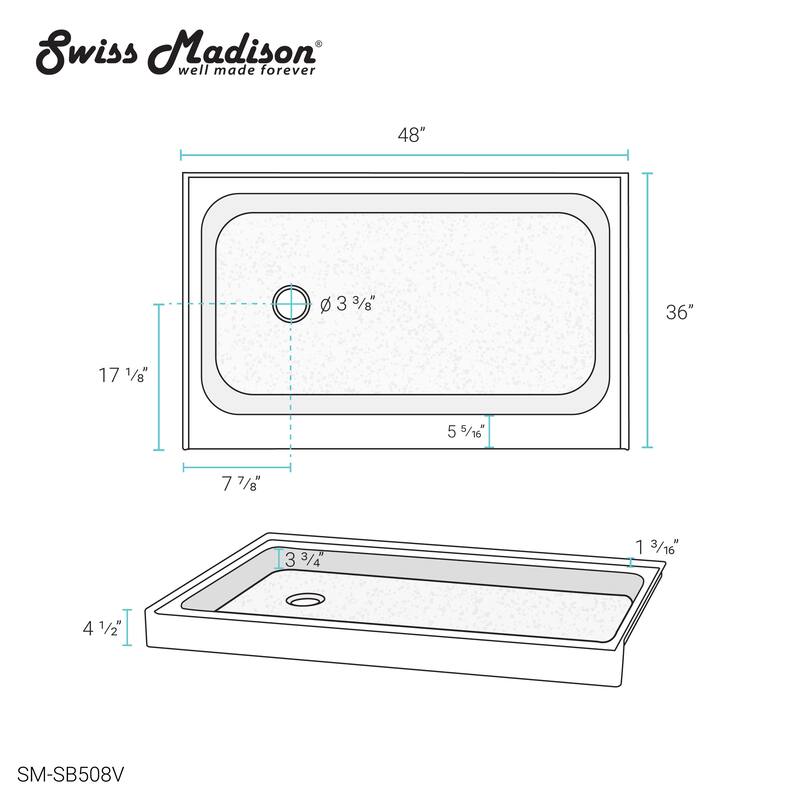 Voltaire 48 x 36 Single-Threshold, Left Drain, Shower Base, Biscuit