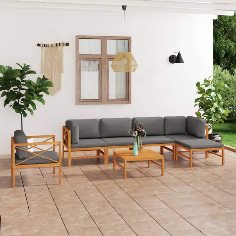 vidaXL Garden Lounge Set Patio Sectional Sofa with Cushions Poly Rattan Brown - 26" x 26" x 23.6" - Gray 7 Piece