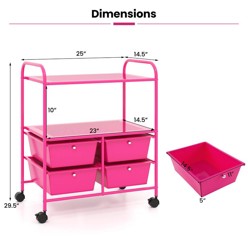 Gymax Rolling Storage Cart w/4 Drawers & 2 Shelves Multipurpose